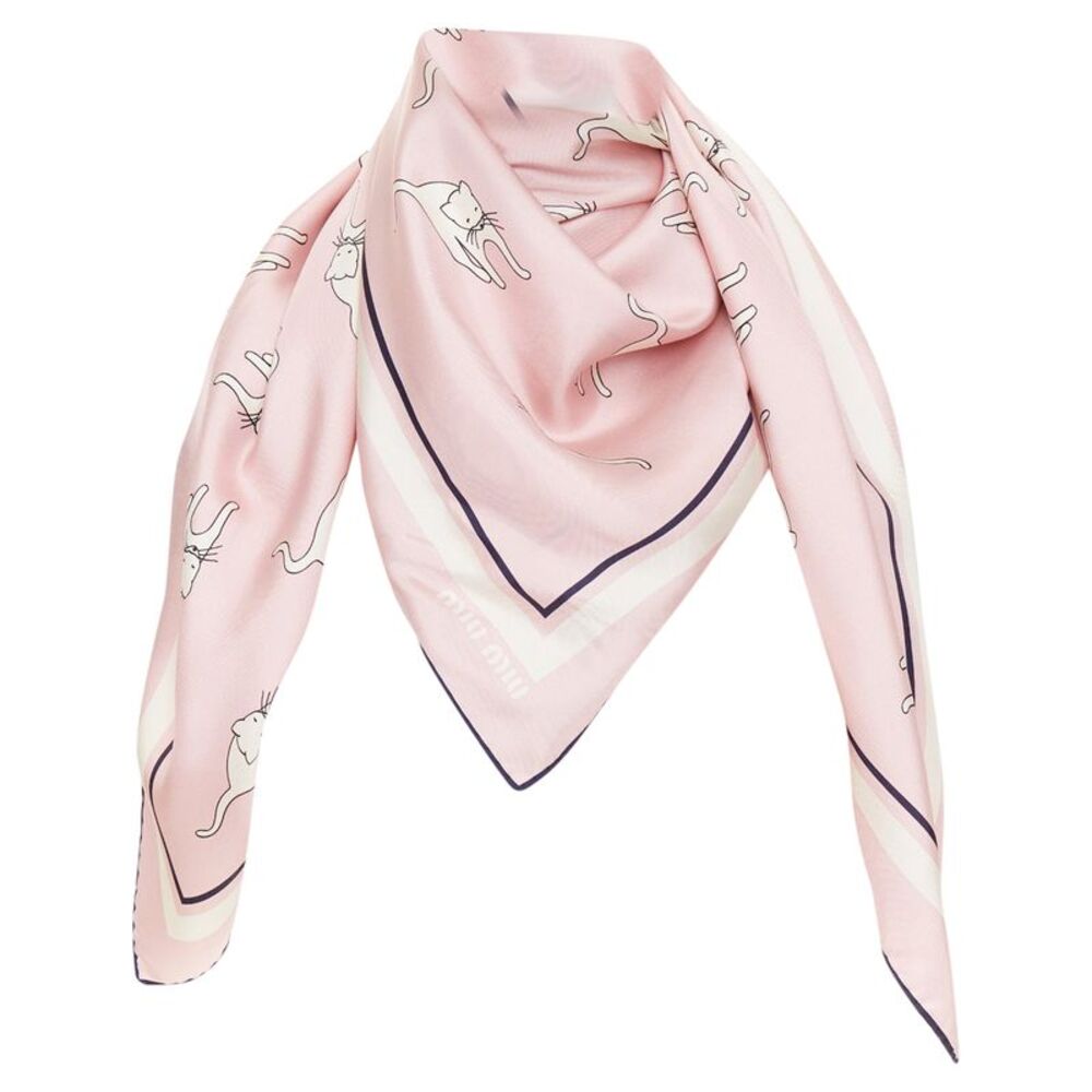 Miu Miu Whimsical Animal Cat Print silk twill scarf